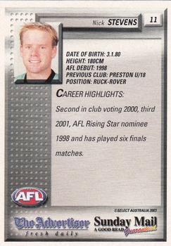 2003 Select The Advertiser-Sunday Mail AFL #11 Nick Stevens Back